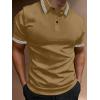 image:imageUOUA Mens Casual Polo Shirts Classic Short Sleeve Collared T Shirt Button Golf Slim Fit Tee Tops Brown XL
