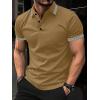 image:imageUOUA Mens Casual Polo Shirts Classic Short Sleeve Collared T Shirt Button Golf Slim Fit Tee Tops Brown XL