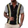 image:imageUOUA Mens 14 Zip Polo Shirts Summer Short Sleeve Sweatshirts Vintage Striped Texture Tops Casual Golf TeeBlack Stripe Grey