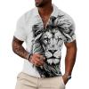 image:imageUOUA Mens 14 Zip Polo Shirts Summer Short Sleeve Sweatshirts Vintage Striped Texture Tops Casual Golf TeeWhite Lion