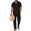 image:imageUOUA Mens 2 Piece Outfit Summer Beach Button Down Shirt Casual Loose Pant SetsBlack