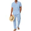 image:imageUOUA Mens 2 Piece Outfit Summer Beach Button Down Shirt Casual Loose Pant SetsLight Blue