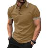 image:imageUOUA Mens Casual Polo Shirts Classic Short Sleeve Collared T Shirt Button Golf Slim Fit Tee Tops Brown XL