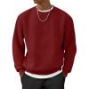 image:imageUOUA Mens Crewneck Sweatshirt Jacquard Texture Pullover Casual Long Sleeve Shirt for Fall WinterWine