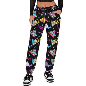 image:imageUOUA 80s Pants Women 90s Neon Workout Joggers Casual Reversible Sweatpants with PocketsBlack Print
