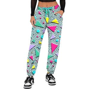 image:imageUOUA 80s Pants Women 90s Neon Workout Joggers Casual Reversible Sweatpants with PocketsGreenish Print