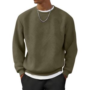 image:imageUOUA Mens Crewneck Sweatshirt Jacquard Texture Pullover Casual Long Sleeve Shirt for Fall WinterArmy Green