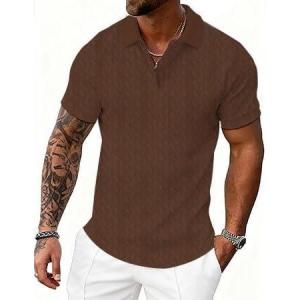 image:imageUOUA Mens Polo Shirts Short Sleeve Summer SweatshirtsBrown