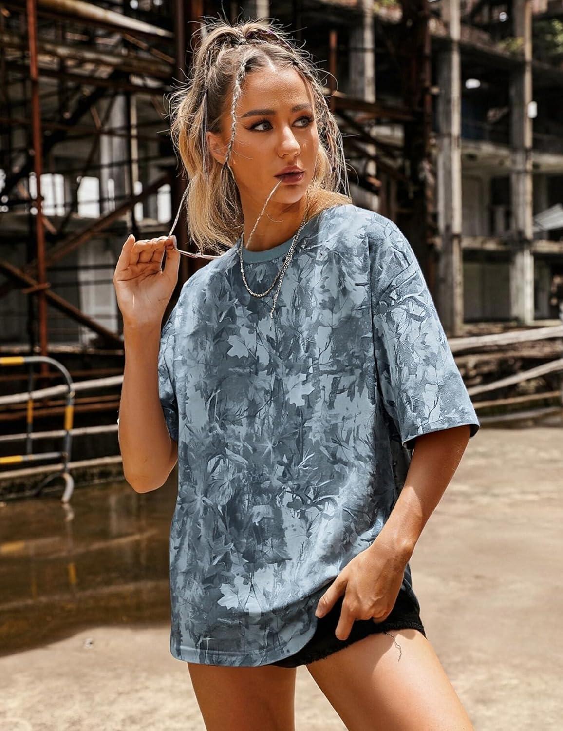 image:imageUOUA Mens Graphic Tees Vintage TShirts Oversized Letter Print Casual Crewneck Cotton Top Short Sleeve Rapper StreetwearBlue Leaves