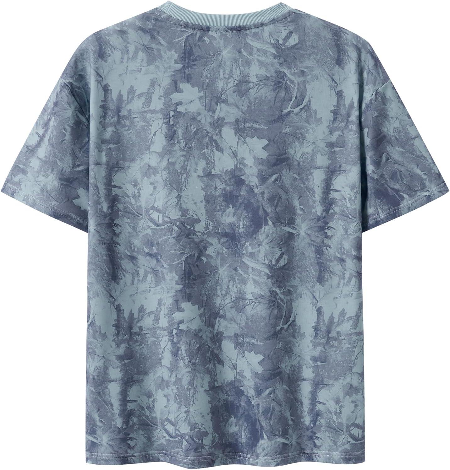 image:imageUOUA Mens Graphic Tees Vintage TShirts Oversized Letter Print Casual Crewneck Cotton Top Short Sleeve Rapper StreetwearBlue Leaves