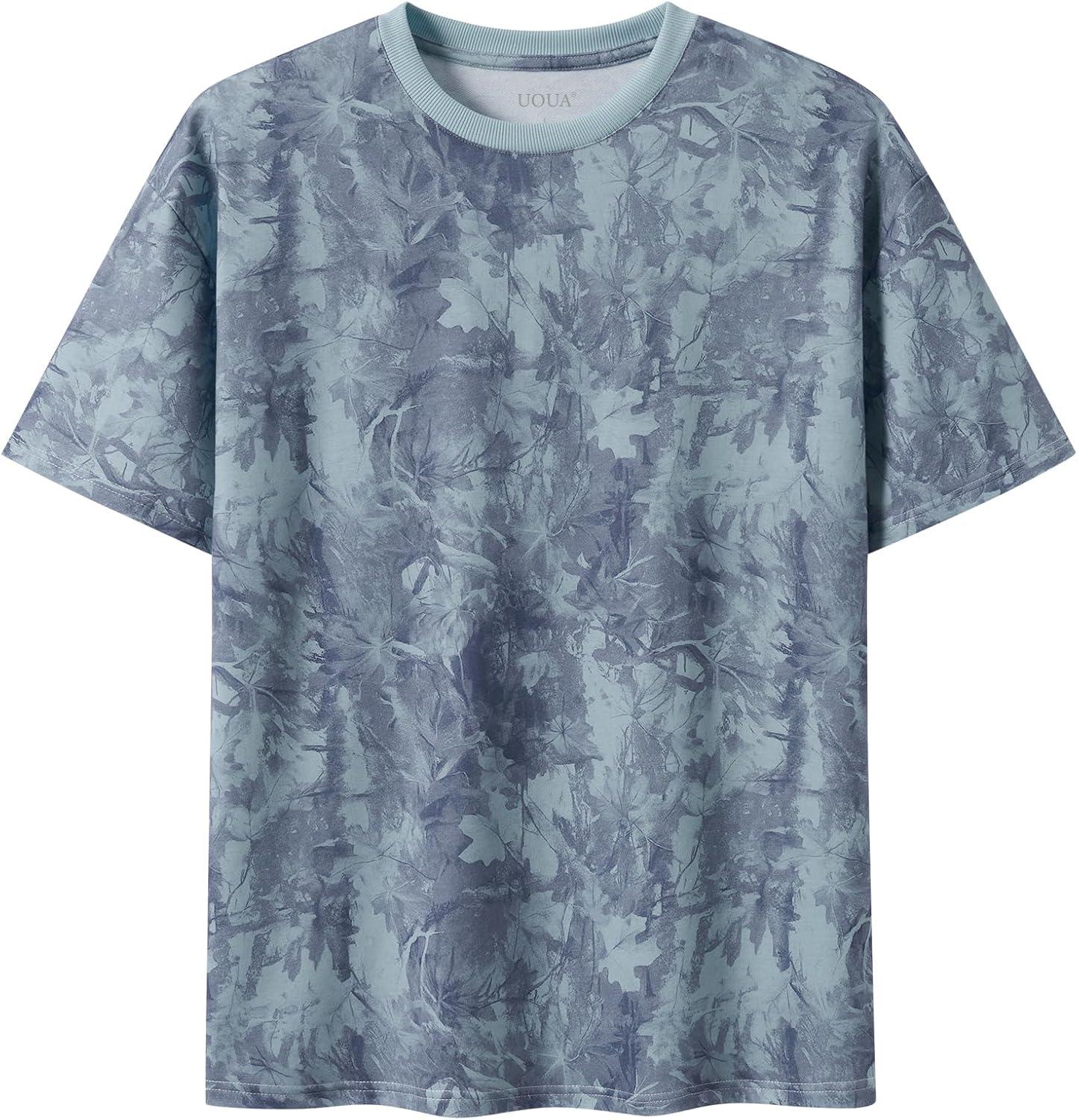 image:imageUOUA Mens Graphic Tees Vintage TShirts Oversized Letter Print Casual Crewneck Cotton Top Short Sleeve Rapper StreetwearBlue Leaves