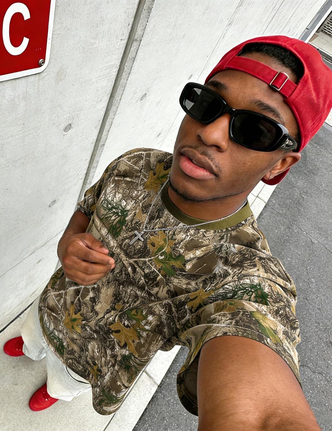 image:imageUOUA Mens Graphic Tees Vintage TShirts Oversized Letter Print Casual Crewneck Cotton Top Short Sleeve Rapper StreetwearGreen Leaves
