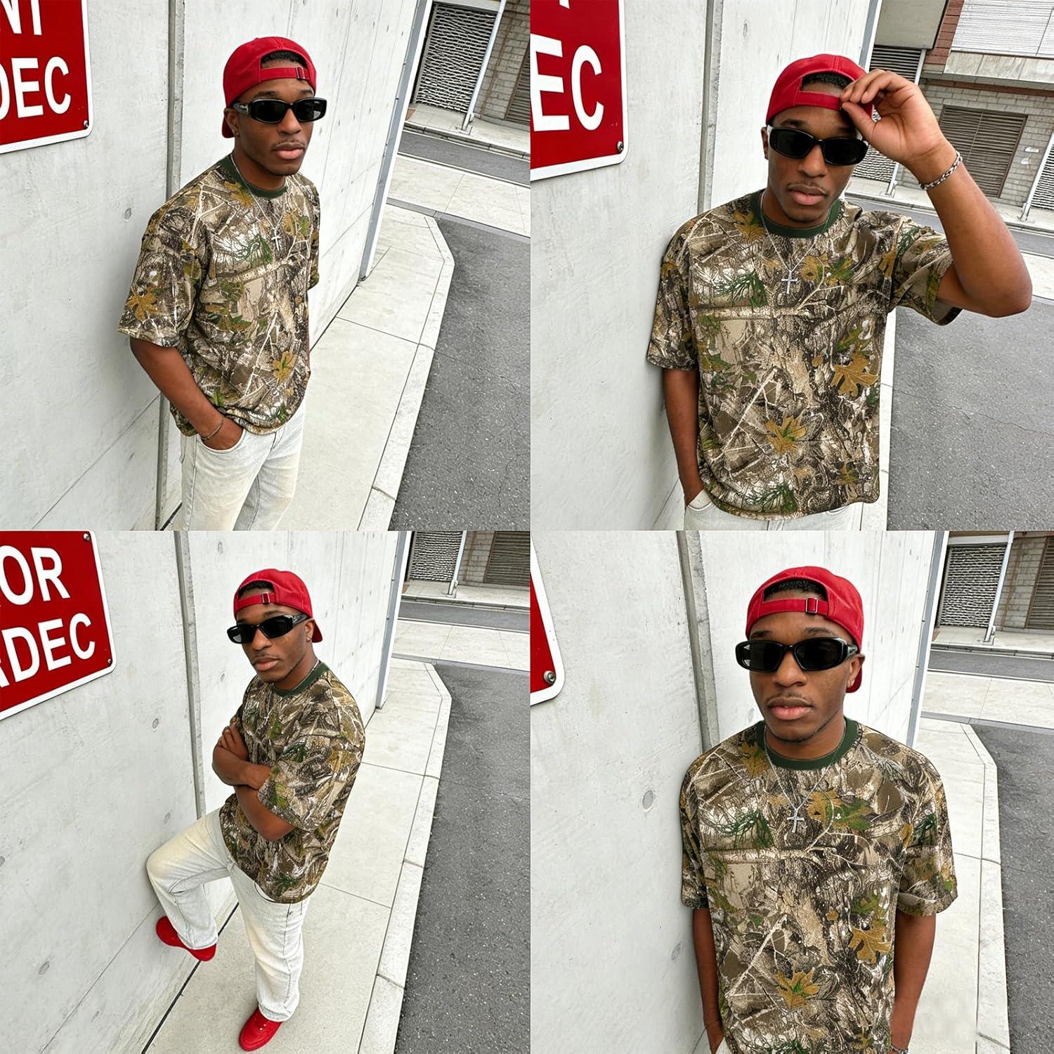 image:imageUOUA Mens Graphic Tees Vintage TShirts Oversized Letter Print Casual Crewneck Cotton Top Short Sleeve Rapper StreetwearGreen Leaves