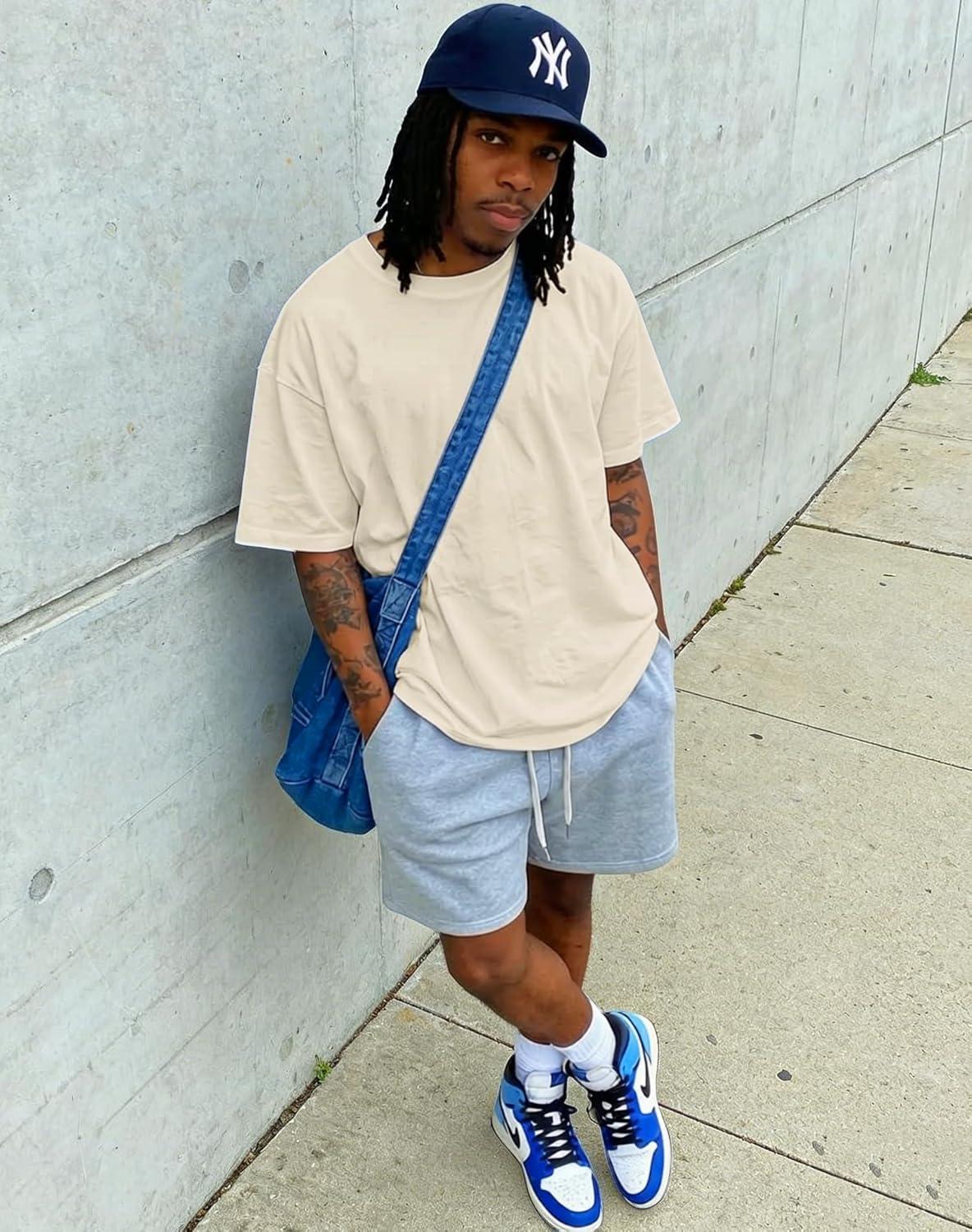 image:imageUOUA Mens Graphic Tees Vintage TShirts Oversized Letter Print Casual Crewneck Cotton Top Short Sleeve Rapper StreetwearPlain Apricot