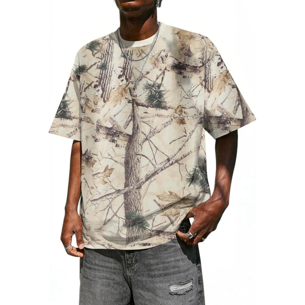 image:imageUOUA Mens Graphic Tees Vintage TShirts Oversized Letter Print Casual Crewneck Cotton Top Short Sleeve Rapper StreetwearApricot Leaves