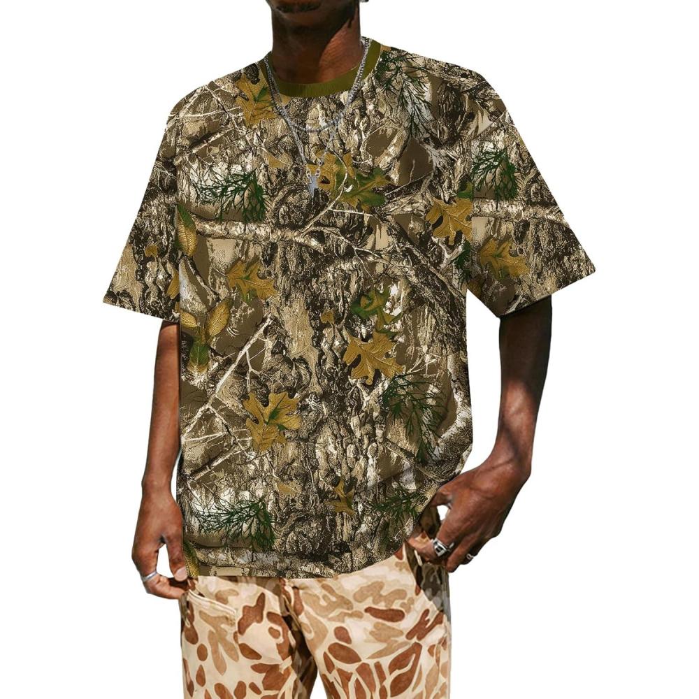 image:imageUOUA Mens Graphic Tees Vintage TShirts Oversized Letter Print Casual Crewneck Cotton Top Short Sleeve Rapper StreetwearGreen Leaves