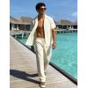 image:imageUOUA Mens 2 Piece Linen Set Summer Beach Button Down Short Sleeve Shirt Long Pant Vacation Casual OutfitBeige
