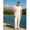 image:imageUOUA Mens 2 Piece Linen Set Summer Beach Button Down Short Sleeve Shirt Long Pant Vacation Casual OutfitBeige