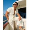 image:imageUOUA Mens 2 Piece Linen Set Summer Beach Button Down Short Sleeve Shirt Long Pant Vacation Casual OutfitBeige