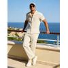image:imageUOUA Mens 2 Piece Linen Set Summer Beach Button Down Short Sleeve Shirt Long Pant Vacation Casual OutfitBeige