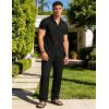 image:imageUOUA Mens 2 Piece Linen Set Summer Beach Button Down Short Sleeve Shirt Long Pant Vacation Casual OutfitBlack