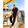 image:imageUOUA Mens 2 Piece Linen Set Summer Beach Button Down Short Sleeve Shirt Long Pant Vacation Casual OutfitBlack
