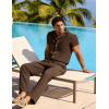 image:imageUOUA Mens 2 Piece Linen Set Summer Beach Button Down Short Sleeve Shirt Long Pant Vacation Casual OutfitBrown