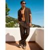 image:imageUOUA Mens 2 Piece Linen Set Summer Beach Button Down Short Sleeve Shirt Long Pant Vacation Casual OutfitBrown
