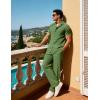 image:imageUOUA Mens 2 Piece Linen Set Summer Beach Button Down Short Sleeve Shirt Long Pant Vacation Casual OutfitGreen