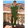image:imageUOUA Mens 2 Piece Linen Set Summer Beach Button Down Short Sleeve Shirt Long Pant Vacation Casual OutfitGreen