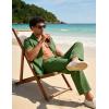 image:imageUOUA Mens 2 Piece Linen Set Summer Beach Button Down Short Sleeve Shirt Long Pant Vacation Casual OutfitGreen