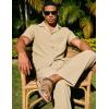 image:imageUOUA Mens 2 Piece Linen Set Summer Beach Button Down Short Sleeve Shirt Long Pant Vacation Casual OutfitKhaki