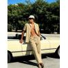 image:imageUOUA Mens 2 Piece Linen Set Summer Beach Button Down Short Sleeve Shirt Long Pant Vacation Casual OutfitKhaki