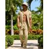 image:imageUOUA Mens 2 Piece Linen Set Summer Beach Button Down Short Sleeve Shirt Long Pant Vacation Casual OutfitKhaki