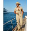 image:imageUOUA Mens 2 Piece Linen Set Summer Beach Button Down Short Sleeve Shirt Long Pant Vacation Casual OutfitKhaki