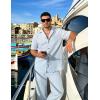 image:imageUOUA Mens 2 Piece Linen Set Summer Beach Button Down Short Sleeve Shirt Long Pant Vacation Casual OutfitLight Blue