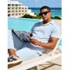 image:imageUOUA Mens 2 Piece Linen Set Summer Beach Button Down Short Sleeve Shirt Long Pant Vacation Casual OutfitLight Blue