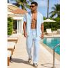 image:imageUOUA Mens 2 Piece Linen Set Summer Beach Button Down Short Sleeve Shirt Long Pant Vacation Casual OutfitLight Blue