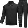 image:imageUOUA Mens 2 Piece Tracksuits Set Casual Jacquard Sweatsuits Outfits FullZip Jakcet amp Loose Jogging PantsBlack