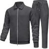 image:imageUOUA Mens 2 Piece Tracksuits Set Casual Jacquard Sweatsuits Outfits FullZip Jakcet amp Loose Jogging PantsDark Grey