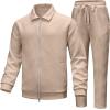 image:imageUOUA Mens 2 Piece Tracksuits Set Casual Jacquard Sweatsuits Outfits FullZip Jakcet amp Loose Jogging PantsKhaki