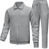 image:imageUOUA Mens 2 Piece Tracksuits Set Casual Jacquard Sweatsuits Outfits FullZip Jakcet amp Loose Jogging PantsLight Grey