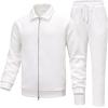 image:imageUOUA Mens 2 Piece Tracksuits Set Casual Jacquard Sweatsuits Outfits FullZip Jakcet amp Loose Jogging PantsWhite