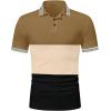 image:imageUOUA Mens Casual Polo Shirts Classic Short Sleeve Striped Collared T Shirt Button Golf Slim Fit Tee Tops Brown XL