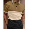 image:imageUOUA Mens Casual Polo Shirts Classic Short Sleeve Striped Collared T Shirt Button Golf Slim Fit Tee Tops Brown XL