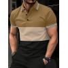 image:imageUOUA Mens Casual Polo Shirts Classic Short Sleeve Striped Collared T Shirt Button Golf Slim Fit Tee Tops Brown XL