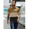 image:imageUOUA Mens Casual Polo Shirts Classic Short Sleeve Striped Collared T Shirt Button Golf Slim Fit Tee Tops Brown XL