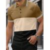 image:imageUOUA Mens Casual Polo Shirts Classic Short Sleeve Striped Collared T Shirt Button Golf Slim Fit Tee Tops Brown XL