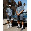image:imageUOUA Mens Graphic Tees Vintage TShirts Oversized Letter Print Casual Crewneck Cotton Top Short Sleeve Rapper StreetwearBlue Leaves