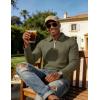 image:imageUOUA Mens Polo Shirt Quarter Zip Tops Soild Casual Geometric Texture Long Sleeve Sweaters Pullover Golf SweatshirtsArmy Green